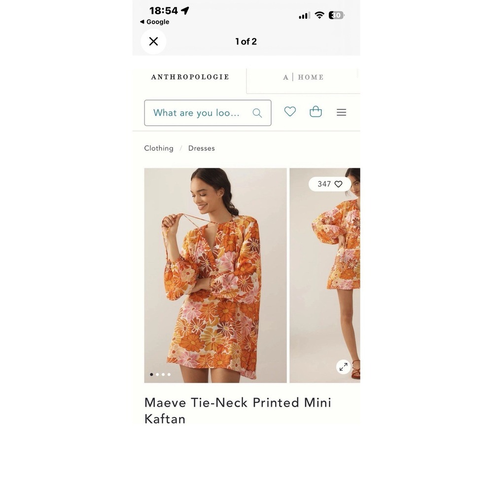 NEW Anthropologie Maeve Kaftan Mini Dress Womens M/L Orange Floral Tie-Neck Boho - Picture 9 of 9
